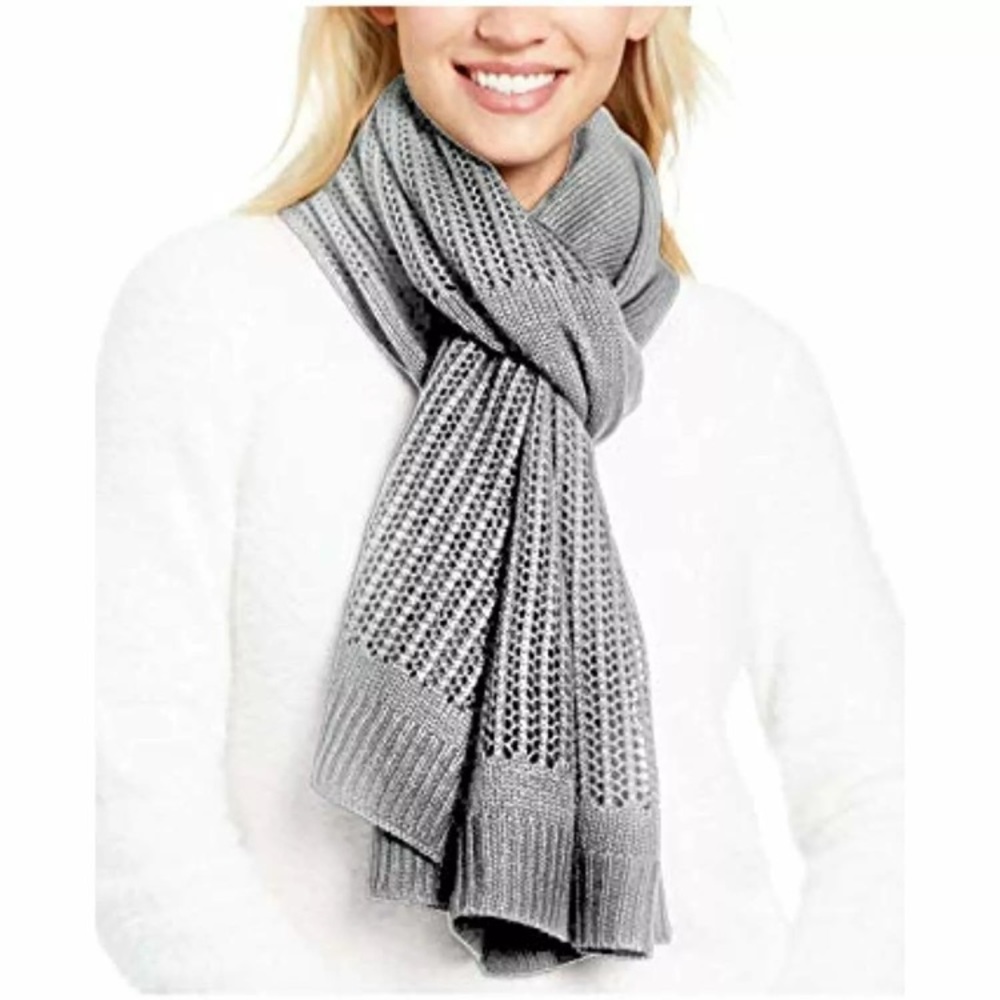 DKNY Open-Knit Blocked Scarf Heather Gray